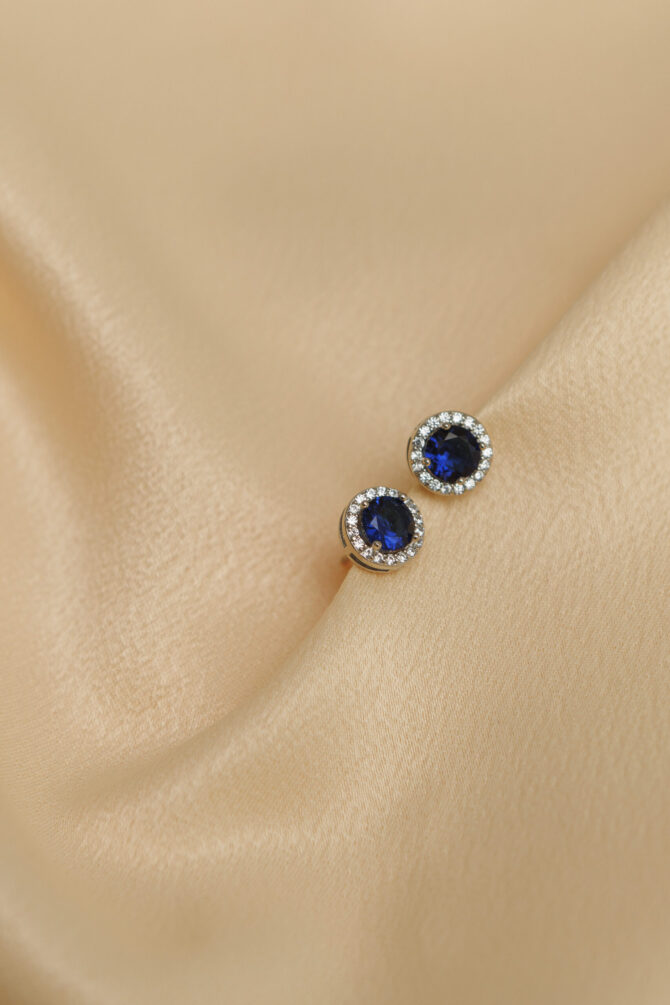 Brinco  de zirconia na cores braca e azul em Prata 925 - Image 5