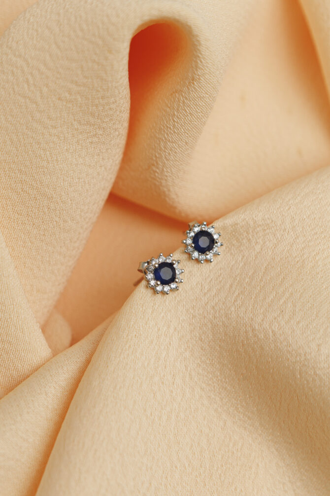 Brincos  com pedras de  zirconia nas cores Verde e azul em Prata 925 - Image 2