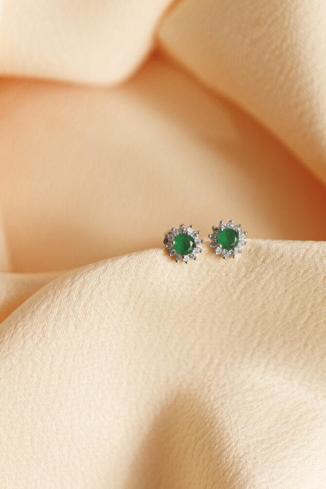 Brincos  com pedras de  zirconia nas cores Verde e azul em Prata 925 - Image 3